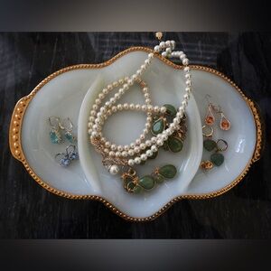 Vintage Fire King Oven Ware Oblong Milk Glass with Gold Dividers